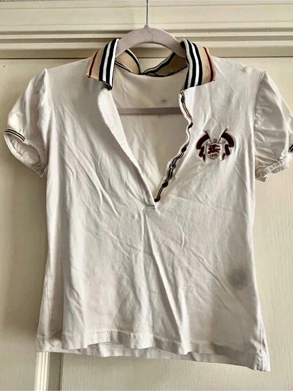 Burberry London Crest Puff Sleeve Polo White